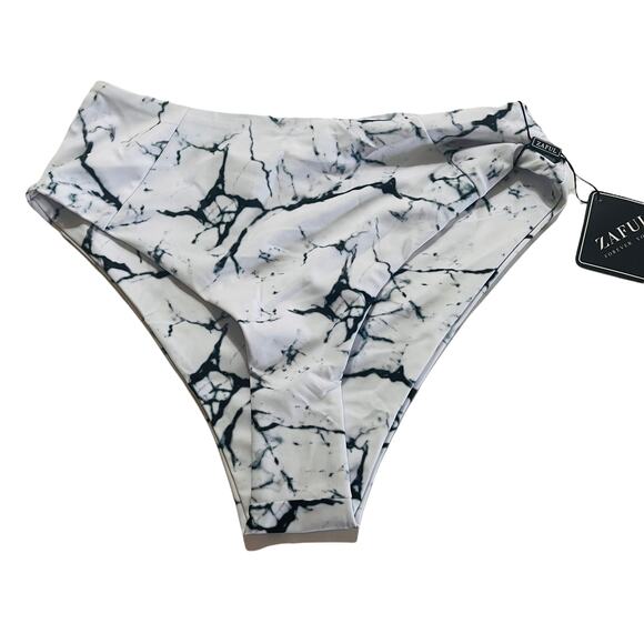 Zaful Abstract Print Cheeky Bikini Bottoms Size 4 NWT White Black - Picture 1 of 5